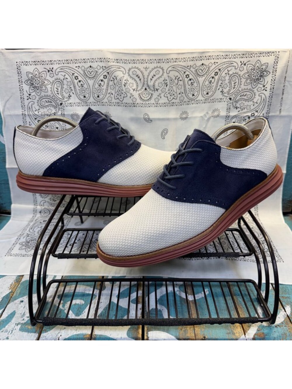Cole Haan Lunargrand Saddle Men 11.5M White/Blue Dress Shoes Oxfords C12367 Rare